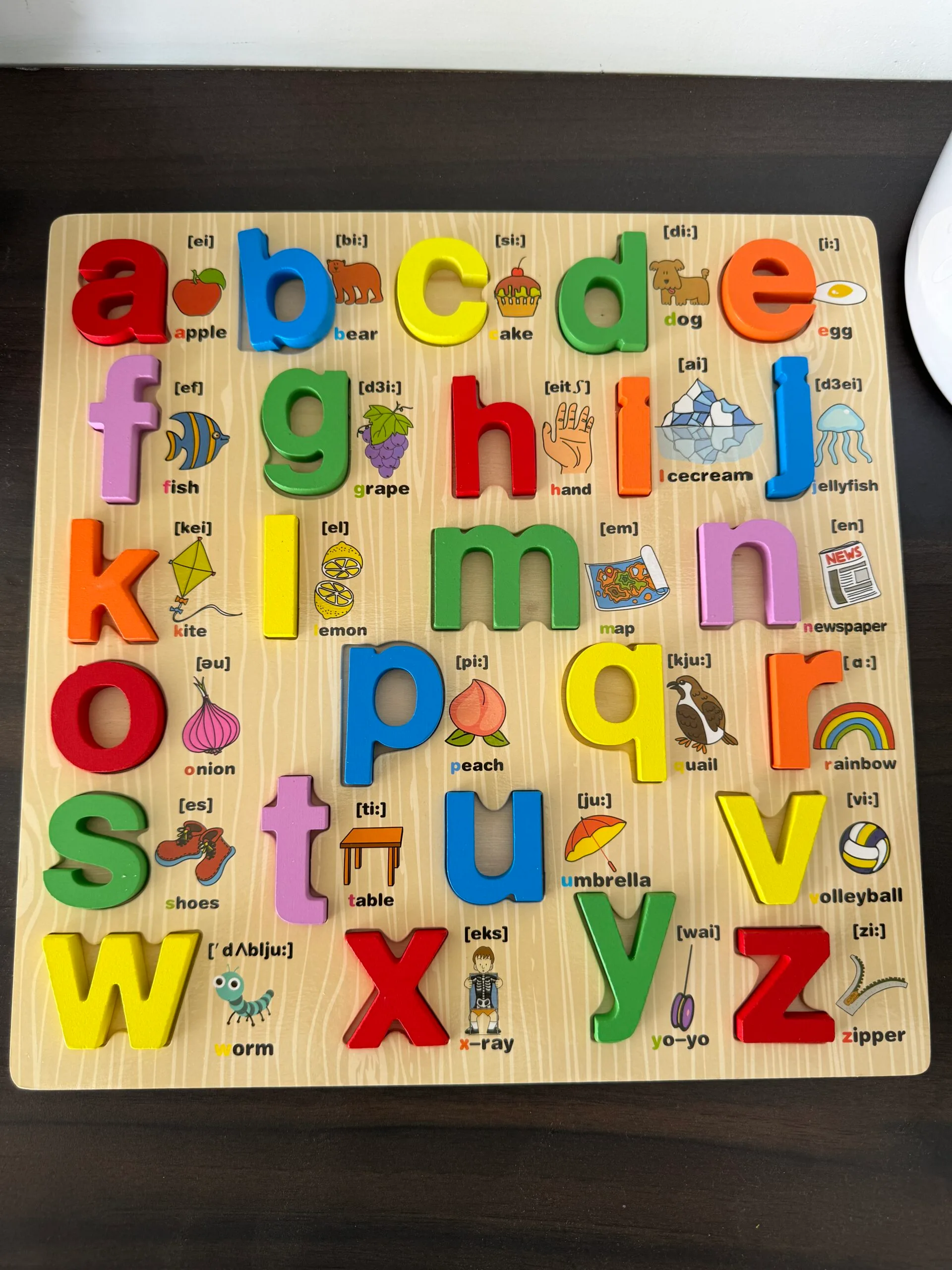 wooden 3D alphabet puzzle board